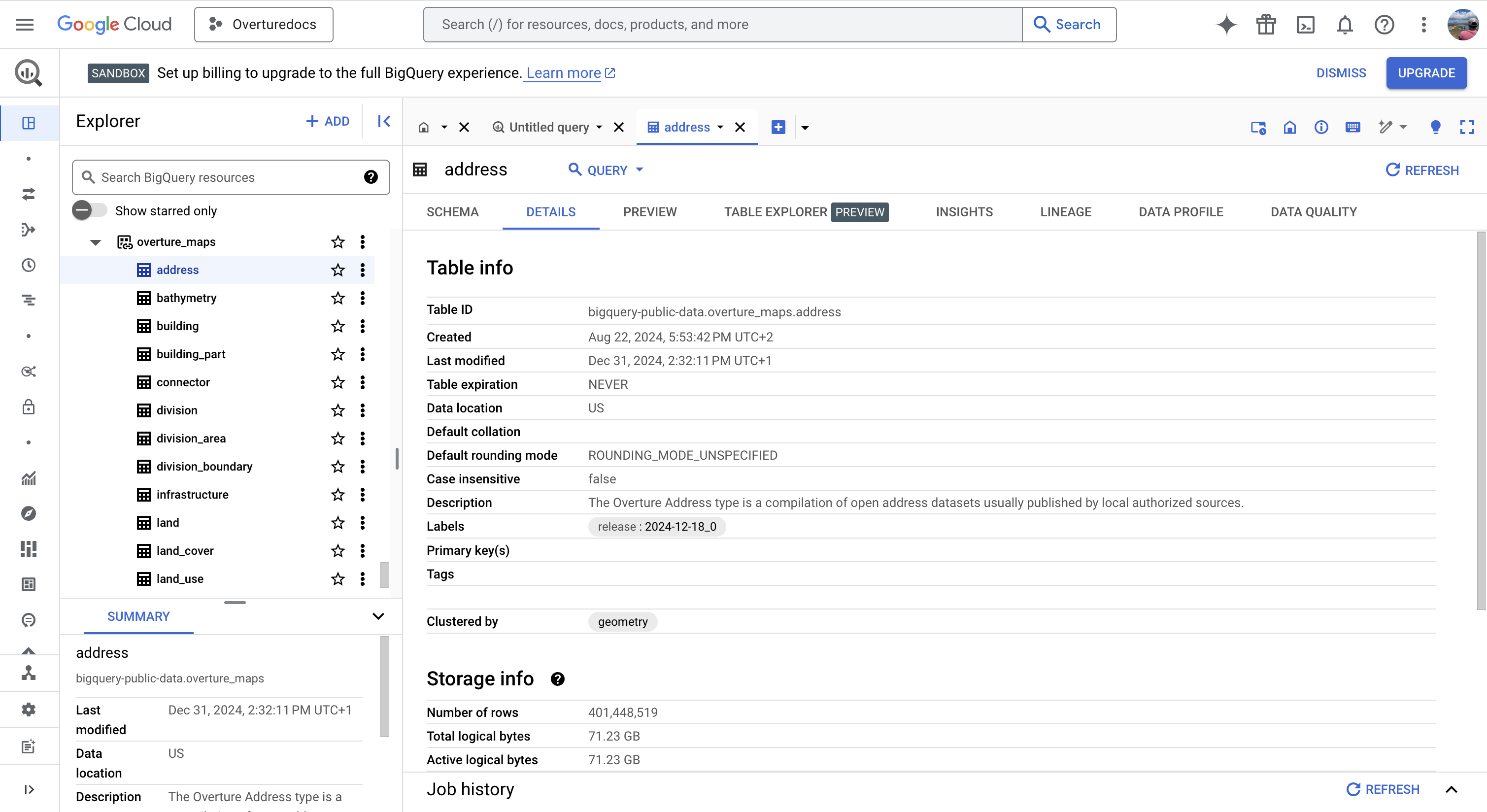 Overture data in Google Cloud