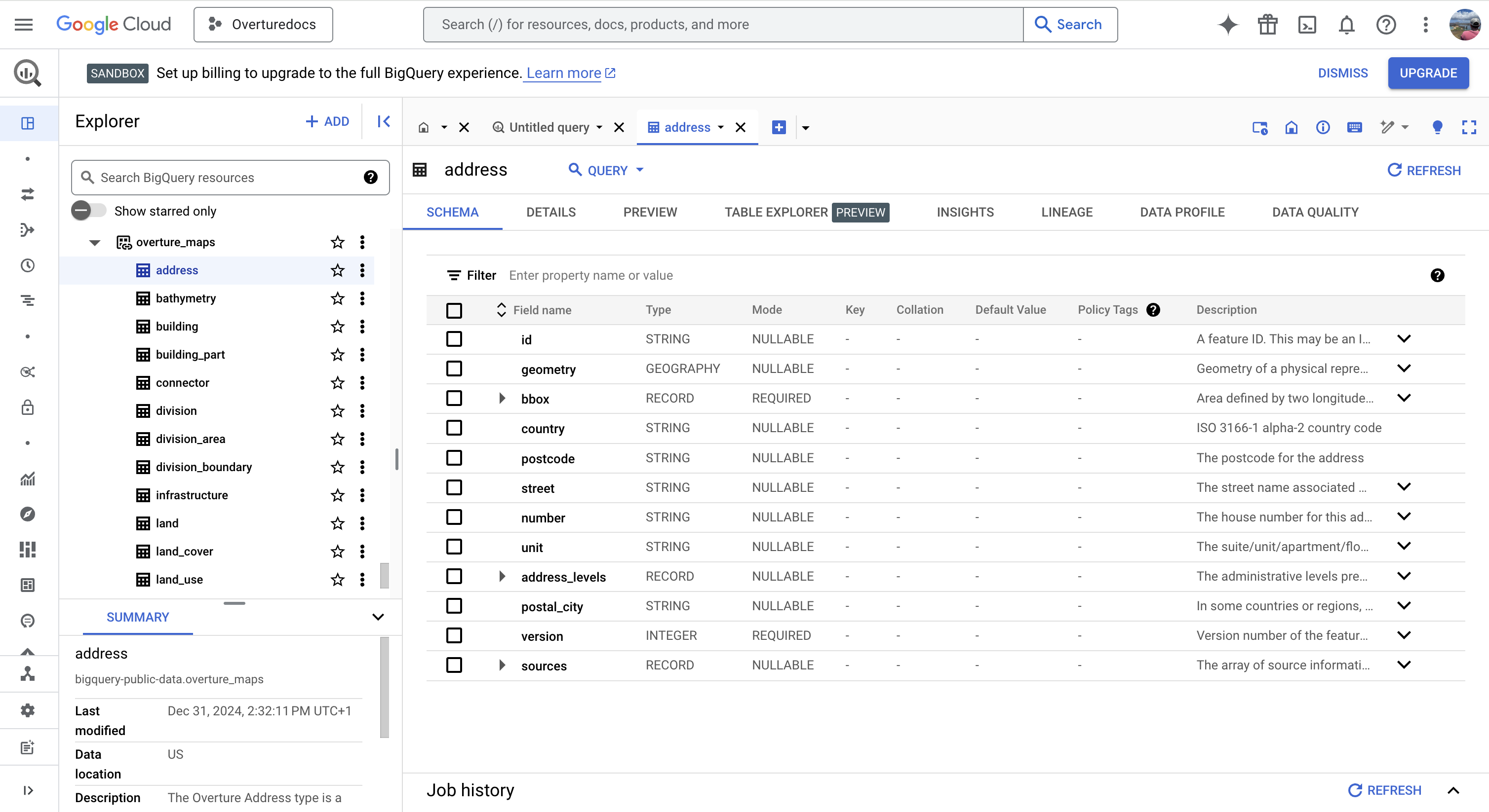 Overture data in Google Cloud