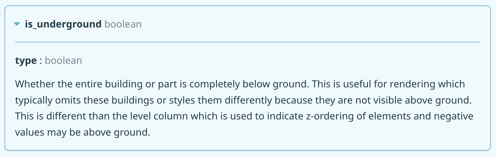 Schema docs describing is_underground