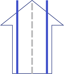 North-oriented road segment with two lanes.